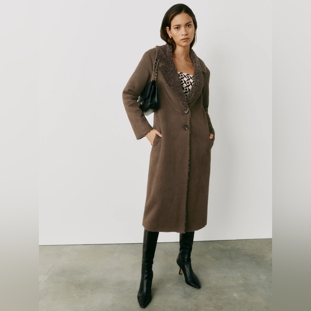 NWT Reformation Edythe Coat in Chocolate size small